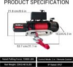 10000 lb Electric Winch for Truck Synthetic Rope Waterproof Remote Control
