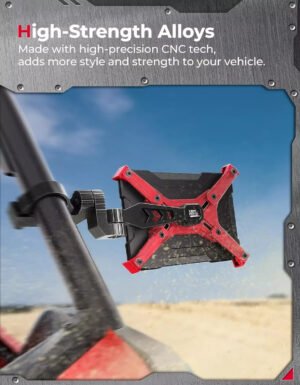 1.65″-2″ UTV Side Mirrors Aluminum W/ Integrated Light Mount for Polaris RZR RED - Image 3