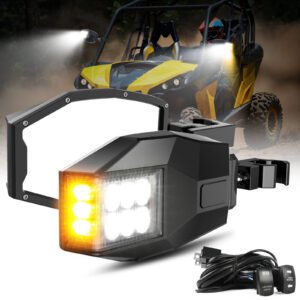 2X UTV Rear View Side Mirrors LED Light For Polaris RZR XP S 900 1000 Can-am x3
