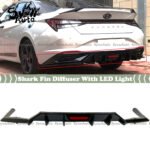 FIT 2021+ HYUNDAI ELANTRA GLOSS BLACK SHARK FIN REAR DIFFUSER W/ LED BRAKE LIGHT