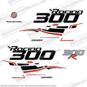 Fits Mercury 300R Racing Decals - Black - Silver - Red accent