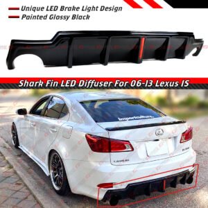 FOR 06-13 LEXUS IS250 IS350 JDM GLOSSY BLACK REAR BUMPER DIFFUSER WITH LED LIGHT