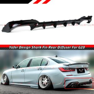 FOR 19-22 BMW G20 3 SERIES M SPORT YOFER GLOSS BLACK QUAD EXHAUST REAR DIFFUSER