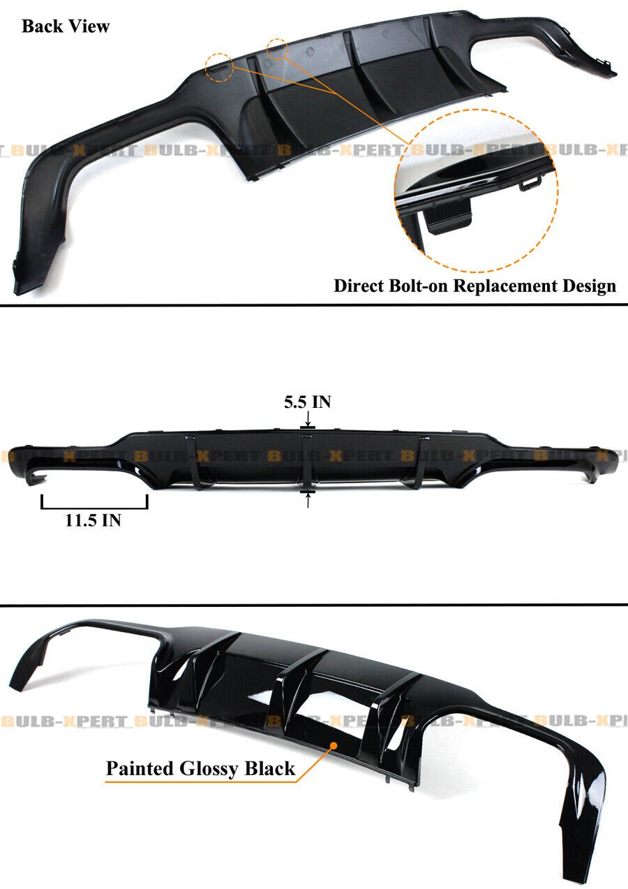 FOR 2012-14 MERCEDES-BENZ W204 C63 AMG GLOSS BLACK REAR BUMPER DIFFUSER VALANCE - Image 3