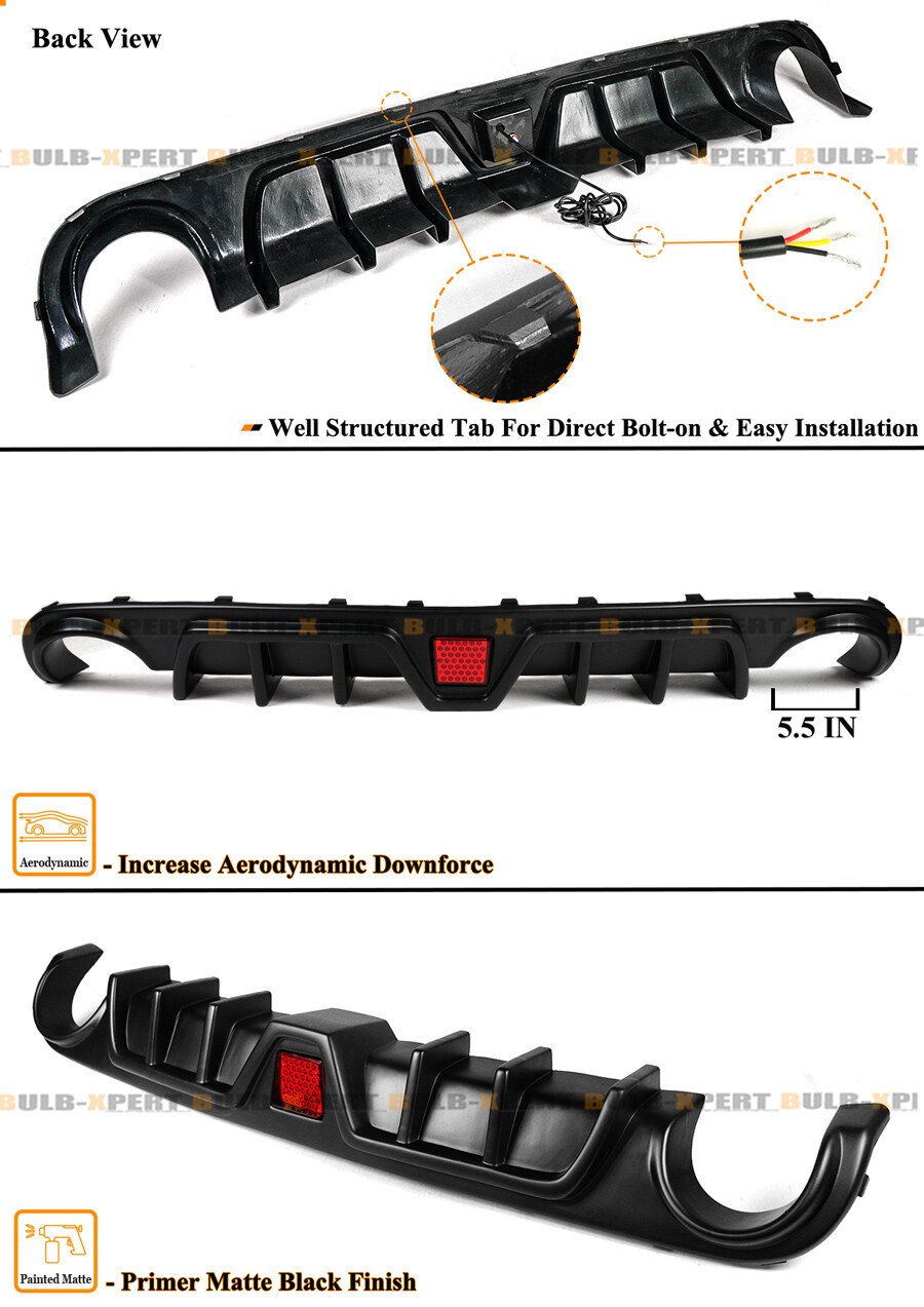 For 2012-2014 Chrysler 300 SRT V2 Matte Black Shark Fin LED Rear Bumper Diffuser - Image 3