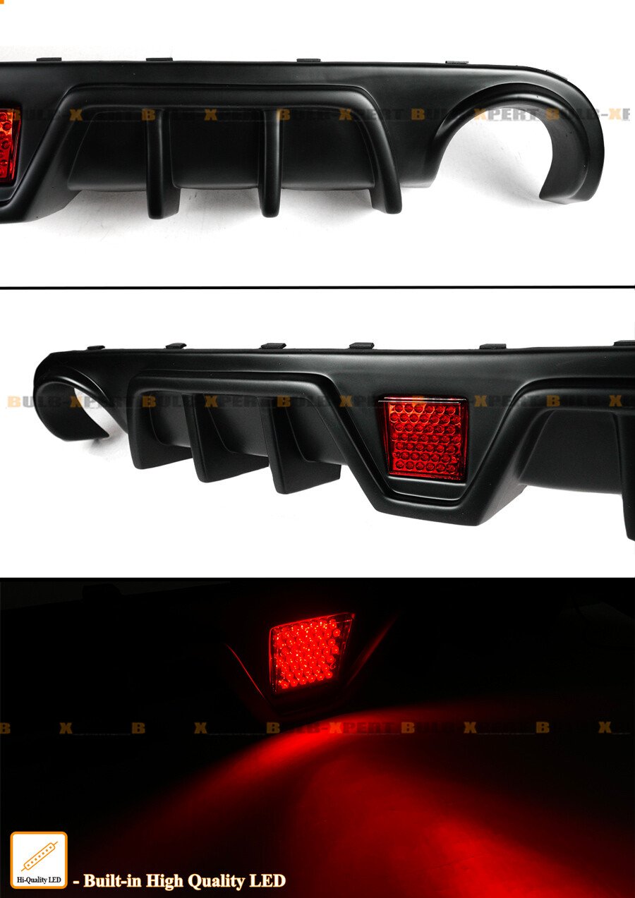 For 2012-2014 Chrysler 300 SRT V2 Matte Black Shark Fin LED Rear Bumper Diffuser - Image 4