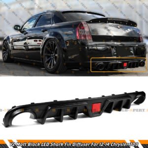 For 2012-2014 Chrysler 300 SRT V2 Matte Black Shark Fin LED Rear Bumper Diffuser