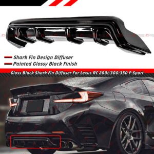 For 2015-18 Lexus RC300 RC350 F-Sport Gloss Black Shark Fin Rear Bumper Diffuser - Image 2