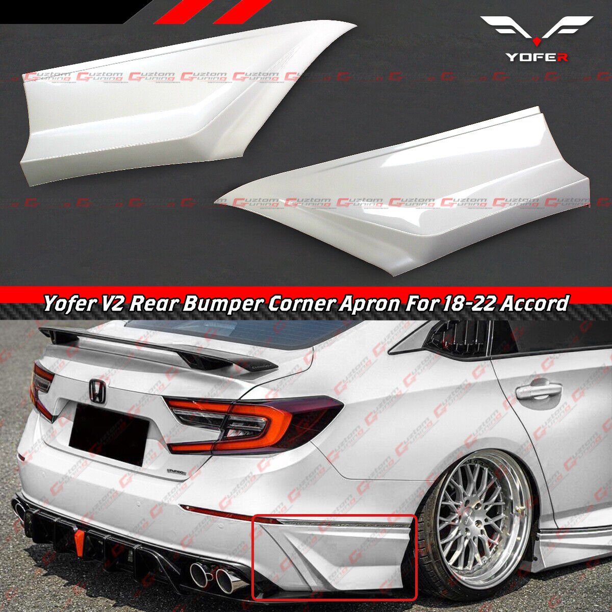 FOR 2018-2022 HONDA ACCORD YOFER V2 PLATINUM WHITE REAR BUMPER CORNER APRON SPAT