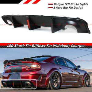 For 2020-23 Dodge Charger SRT Scat Widebody Matt Black LED Rear Bumper Diffuser