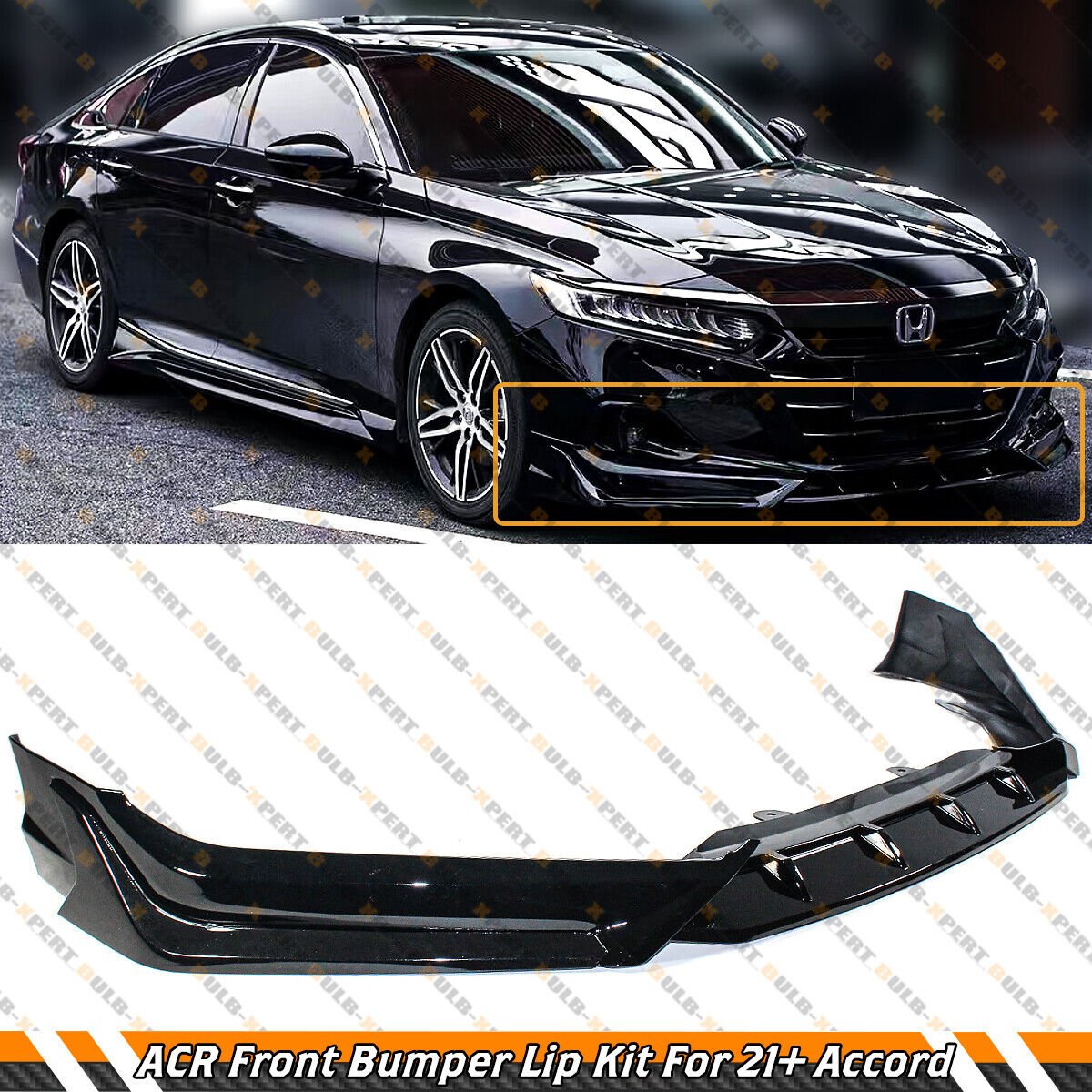 For 2021-2022 Honda Accord ACR Painted Gloss Black JDM Front Bumper Lip Splitter