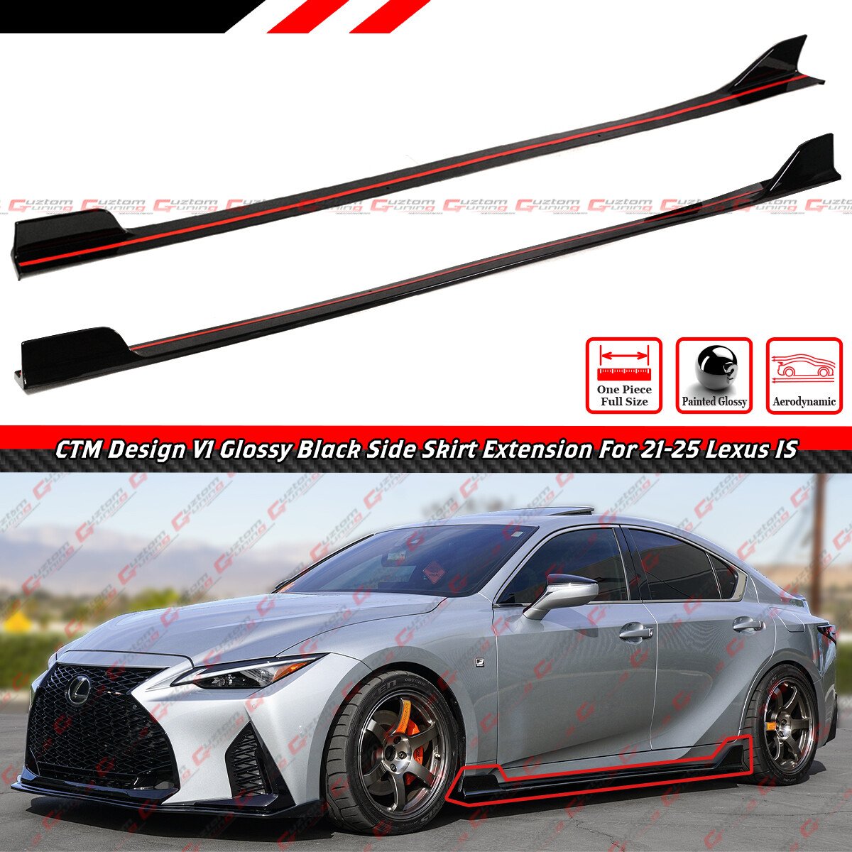 For 2021-2025 Lexus IS300 IS350 CTM V1 Gloss Black Winglet Side Skirt Extension