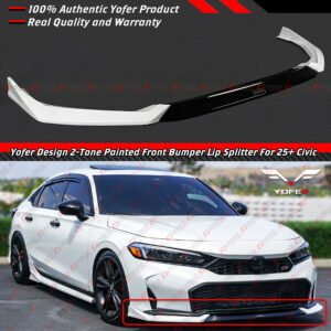 For 2025 Up Honda Civic Yofer Pearl White Black 2 Tone Front Bumper Lip Splitter - Image 3