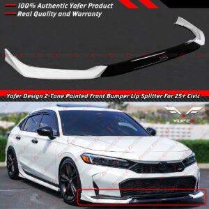 For 2025 Up Honda Civic Yofer Pearl White Black 2 Tone Front Bumper Lip Splitter