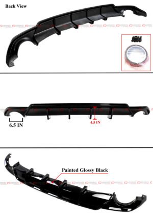 FOR 22-25 HONDA CIVIC SEDAN GT STYLE SHARK FIN GLOSS BLACK REAR BUMPER DIFFUSER - Image 3