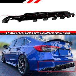 FOR 22-25 HONDA CIVIC SEDAN GT STYLE SHARK FIN GLOSS BLACK REAR BUMPER DIFFUSER - Image 2