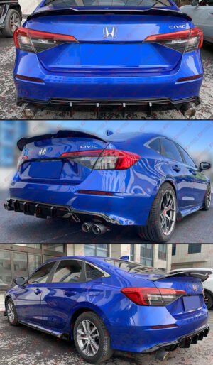 FOR 22-25 HONDA CIVIC SEDAN GT STYLE SHARK FIN GLOSS BLACK REAR BUMPER DIFFUSER - Image 4