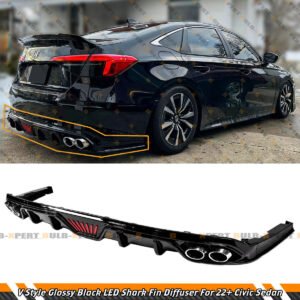 FOR 22-25 HONDA CIVIC SEDAN NEW REV-LIGHT STYLE LED REAR DIFFUSER+ CORNER SPATS
