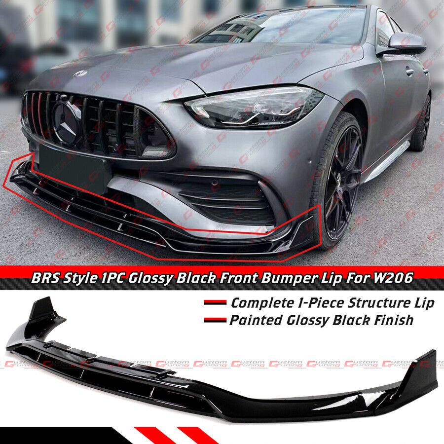 FOR 22-25 MERCEDES BENZ C CLASS W206 AMG BRS STYLE GLOSS BLACK FRONT BUMPER LIP - Image 2