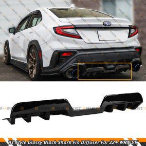 For 22-25 Subaru WRX VB JDM HT Style Gloss Black Shark Fin Rear Bumper Diffuser