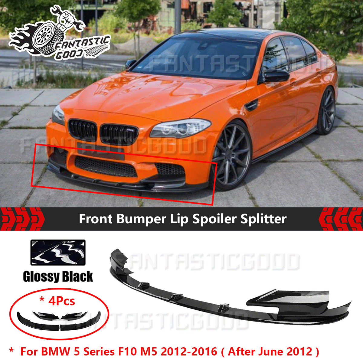 For BMW F10 M5 2012-16丨M Performance Style Gloss Black Front Bumper Lip Splitter