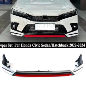 For Honda Civic 2022-2024 Yofer V3 Style White Red Front Bumper Lip Splitter Kit