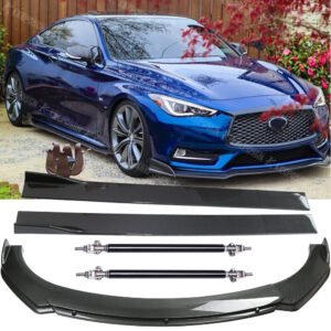 For Infiniti Q60 Carbon Fiber Front Bumper Lip Splitter + Side Skirts &Strut Rod