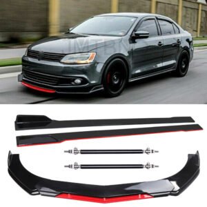 For VW Jetta MK6 MK7 Front Bumper Lip Spoiler Splitter + Side Skirt + Strut Rods