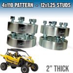 Four - 2" 4x110 Wheel Spacers 12x1.25 Lug Fit Yamaha Viking Wolverine YXZ1000R