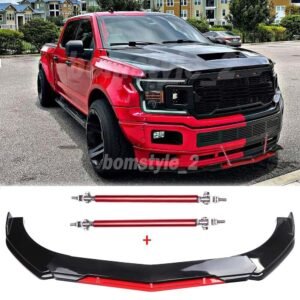 Front Bumper Red Lip Spoiler Splitter + Strut Rods For Ford F-150 SVT Lightning