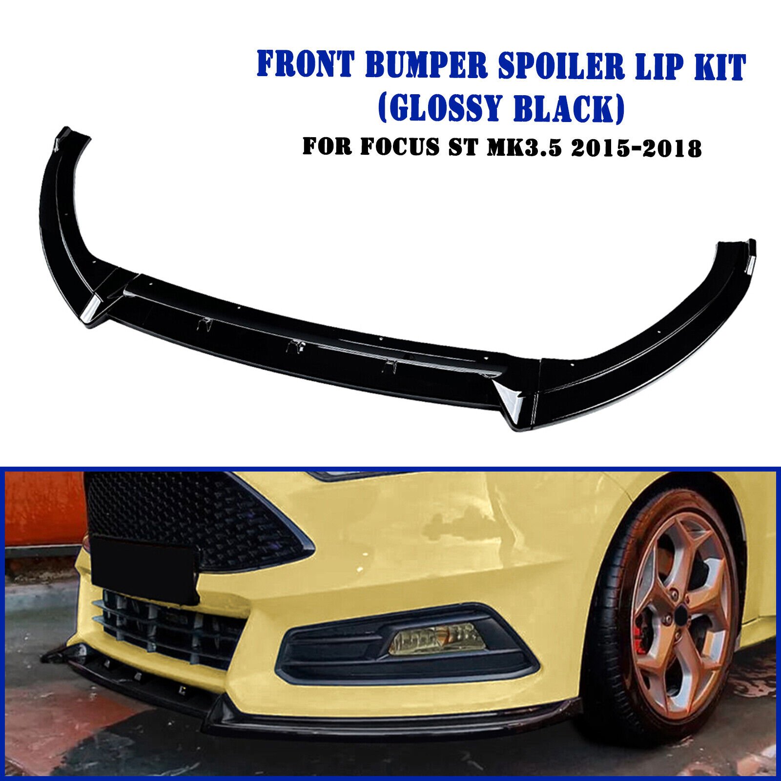 Front Bumper Spoiler Splitter Lip For Ford Focus ST MK3.5 2015-2018 2016 Black