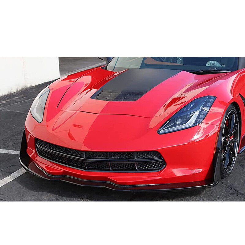 Front Lip Splitter For 14-19 Chevrolet Corvette C7 Stingray Stage 3 GLOSS BLACK - Image 2
