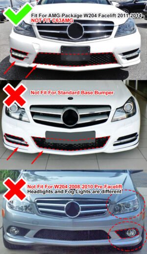 Front Lip Splitter + Side Skirt For Mercedes C-Class W204 Sport Facelift 2011-14 - Image 2