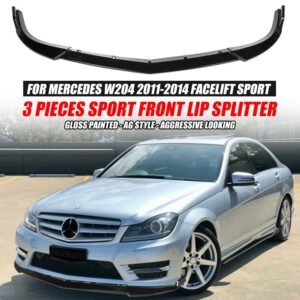 Front Lip Splitter + Side Skirt For Mercedes C-Class W204 Sport Facelift 2011-14 - Image 4
