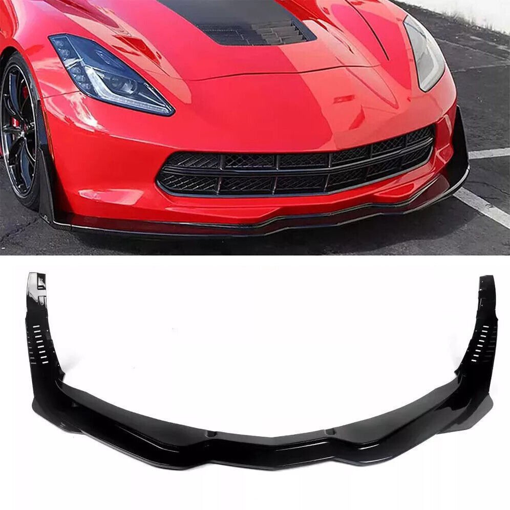 GLOSS BLACK Front Lip Splitter For 14-19 Chevrolet Corvette C7 Stingray Stage 5