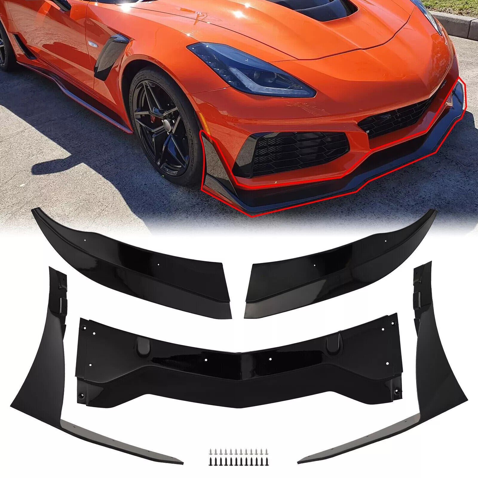 GLOSS BLACK Front Lip Splitter For 14-19 Chevrolet Corvette C7 Stingray Stage 5 - Image 3