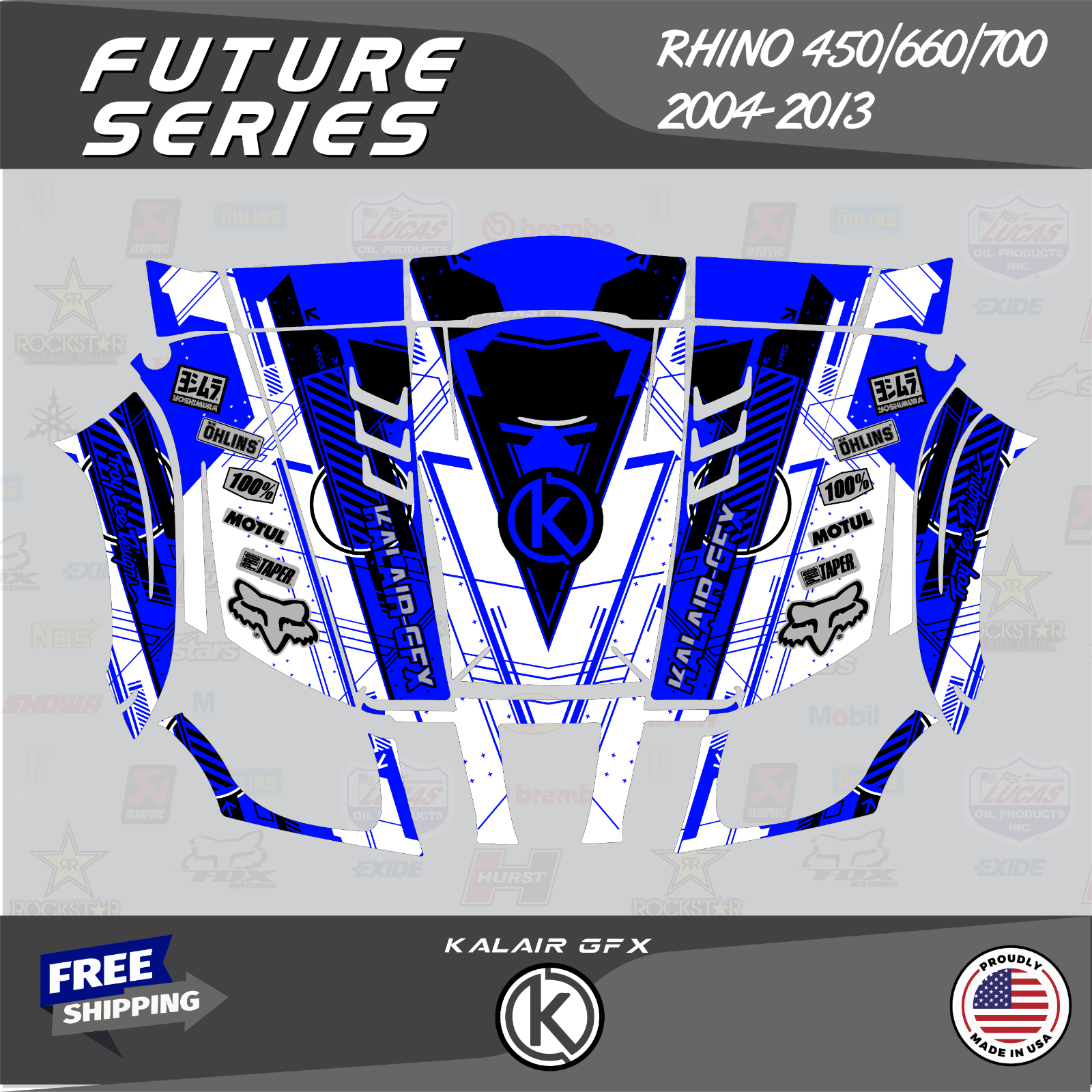 Graphics Kit for Yamaha Rhino 450/660/700 2004-2013 Future- Blue White 16 MIL - Image 2