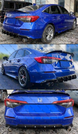 GT STYLE SHARK FIN GLOSS BLACK REAR BUMPER DIFFUSER FOR 22-25 HONDA CIVIC SEDAN - Image 4