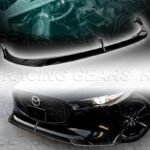 PAINTED BLACK FRONT BUMPER LIP SPOILER SPLITTER FOR 19-24 MAZDA 3 HATCHBACK 5DR