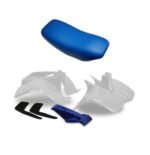 Plastics & Seat For Suzuki LT50 White Front Rear Fender, Blue Nose Cone Mudflaps