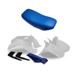 Plastics & Seat For Suzuki LT50 White Front Rear Fender, Blue Nose Cone Mudflaps