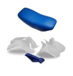 Plastics Set & Seat For Suzuki LT50 White Front, Rear Fender, Blue Nose Cone