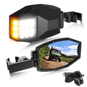 Rear View Side Mirrors w/Amber LED Lights for Polaris RZR XP 900 1000 Ranger 800