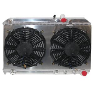 SPAWON Aluminum Radiator + Fan Shroud for Mazda RX-8 1.3L 2004-2008 2Row AT 34mm