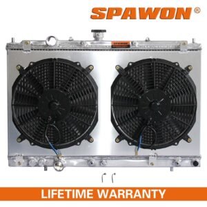 SPAWON Radiator+Fan Shroud For Mitsubishi Mirage L4 4G15 4G93 1997-2002 2Row AT