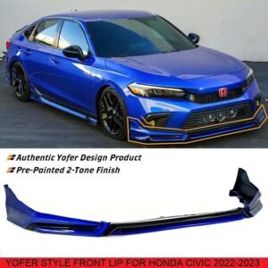 Yofer V3 Blk Aegean Blue Front Bumper Lip Splitter Kit For 2022-2024 Honda Civic